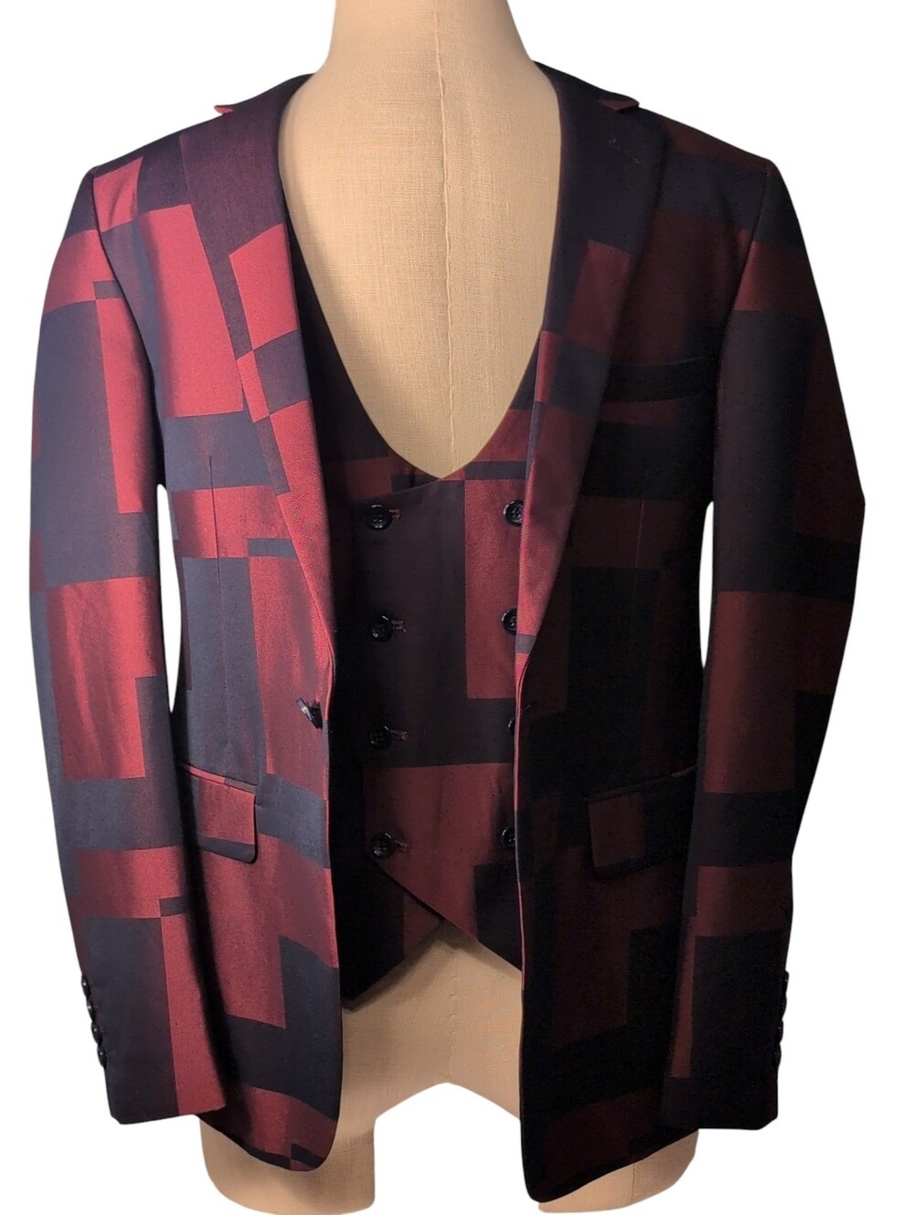 Men's Suit Jacket Vest Geometric Mosaquie Wool Turkey Career Formal 46